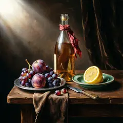 Qwen Image 2.0 — A still life of fruit and wine on a table, Dutch G