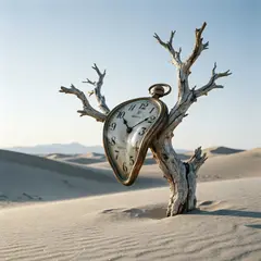 Qwen Image 2.0 — A surreal melting clock draped over a barren tree 