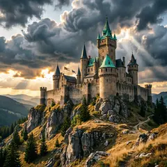 Qwen Image 2.0 — A medieval castle on a hilltop, fantasy art style,