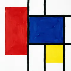 Qwen Image 2.0 — A geometric abstract composition with red, blue, a