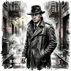 Qwen Image 2.0 — A noir detective in a foggy alley, graphic novel s