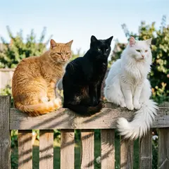 Qwen Image 2.0 — Three cats of different colors sitting in a row on