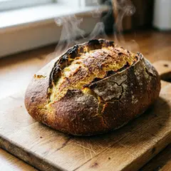 Qwen Image 2.0 — A rustic sourdough bread loaf, freshly baked with 