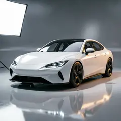 Qwen Image 2.0 — A clay render of a sports car, white material, stu