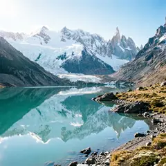 Qwen Image 2.0 — A turquoise glacial lake surrounded by snow-capped