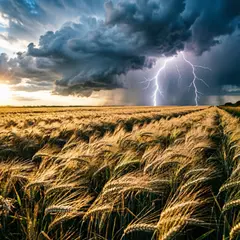 Qwen Image 2.0 — A vast wheat field under a dramatic thunderstorm s