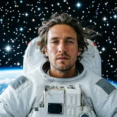 Qwen Image 2.0 — An astronaut without a helmet, face lit by Earth g