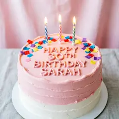 Qwen Image 2.0 — A birthday cake with HAPPY 30TH BIRTHDAY SARAH wri