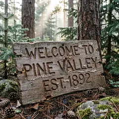 Qwen Image 2.0 — A weathered wooden sign reading WELCOME TO PINE VA