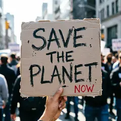 Qwen Image 2.0 — A protest sign held up in a crowd reading SAVE THE