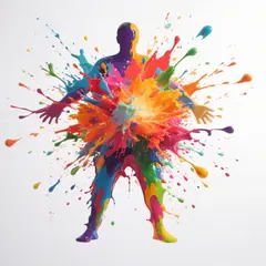 Qwen Image — An explosion of colorful paint splashes forming a 