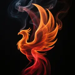 Qwen Image — Smoke tendrils forming the shape of a phoenix, bac