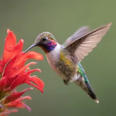 Qwen Image — A hummingbird hovering next to a bright red flower