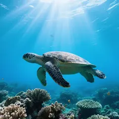 Qwen Image — A giant sea turtle swimming over a coral reef, und
