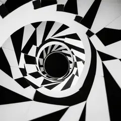 Qwen Image — A spiral staircase viewed from directly above, geo