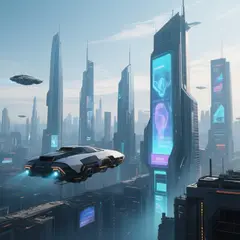 Qwen Image — A futuristic city skyline with flying vehicles, sl