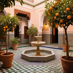 Qwen Image — A traditional riad courtyard with intricate zellig