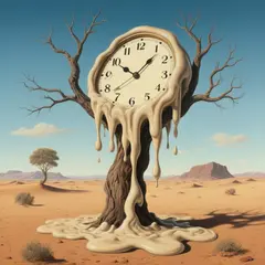 Qwen Image — A surreal melting clock draped over a barren tree 