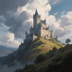 Qwen Image — A medieval castle on a hilltop, fantasy art style,
