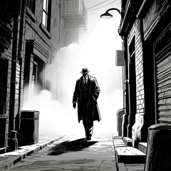 Qwen Image — A noir detective in a foggy alley, graphic novel s