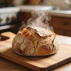 Qwen Image — A rustic sourdough bread loaf, freshly baked with 