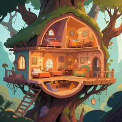 Qwen Image — A detailed cross-section of a fantasy treehouse sh