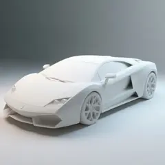 Qwen Image — A clay render of a sports car, white material, stu