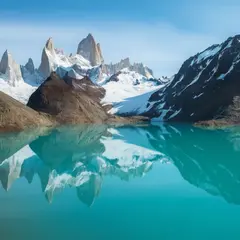 Qwen Image — A turquoise glacial lake surrounded by snow-capped