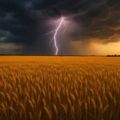 Qwen Image — A vast wheat field under a dramatic thunderstorm s