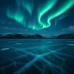 Qwen Image — A frozen lake with cracks in the ice, Northern Lig