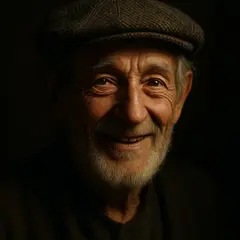 Qwen Image — An elderly man with a weathered face and kind smil