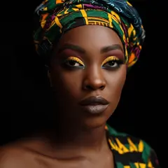 Qwen Image — A woman with elaborate gele headwrap and bold eye 