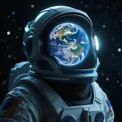 Qwen Image — An astronaut without a helmet, face lit by Earth g
