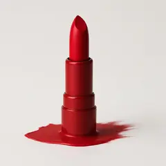 Qwen Image — A tube of red lipstick standing upright, melting s