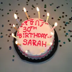 Qwen Image — A birthday cake with HAPPY 30TH BIRTHDAY SARAH wri