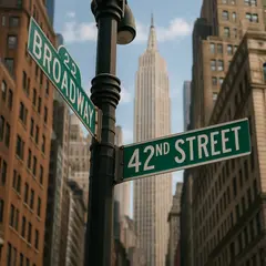 Qwen Image — A street sign at the intersection of BROADWAY and 