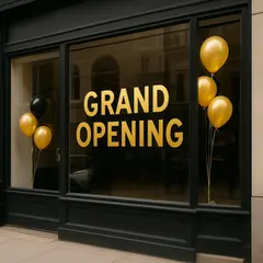 Qwen Image — A storefront window with GRAND OPENING painted in 