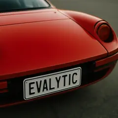 Qwen Image — A license plate reading EVALYTIC on the back of a 
