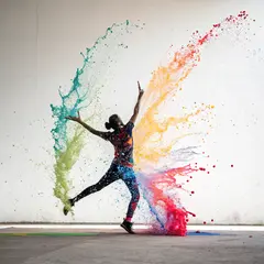 Recraft V3 — An explosion of colorful paint splashes forming a 