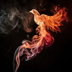 Recraft V3 — Smoke tendrils forming the shape of a phoenix, bac
