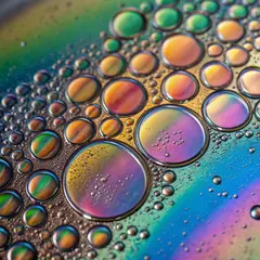 Recraft V3 — A macro photograph of oil droplets on water, iride