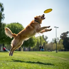 Recraft V3 — A golden retriever catching a frisbee in mid-air a