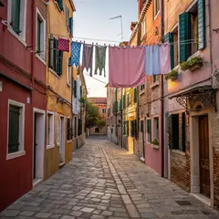 Recraft V3 — A narrow cobblestone alley in Venice with colorful