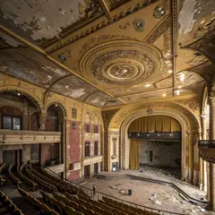 Recraft V3 — An abandoned Art Deco theater with peeling gold pa