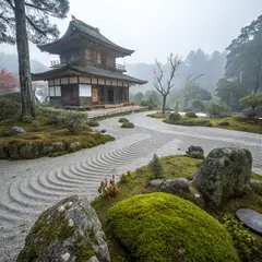 Recraft V3 — A Japanese zen garden with raked gravel, moss-cove