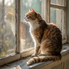 Recraft V3 — A cat sitting on a windowsill, impressionist oil p