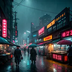Recraft V3 — A cyberpunk street market in Tokyo, anime style, n