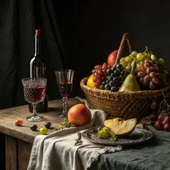 Recraft V3 — A still life of fruit and wine on a table, Dutch G