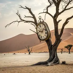 Recraft V3 — A surreal melting clock draped over a barren tree 