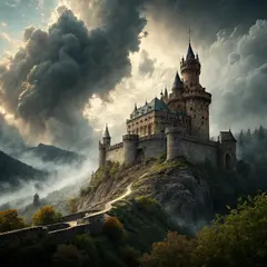 Recraft V3 — A medieval castle on a hilltop, fantasy art style,